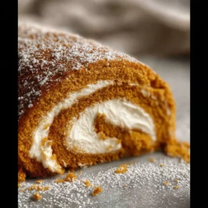 Delicious Creamy Pumpkin Spice Roll Cake Slice